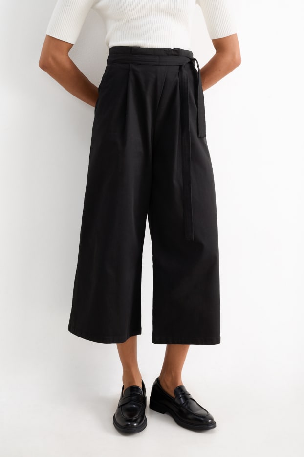 Damen - Stoffhose - High Waist - Wide Leg - schwarz