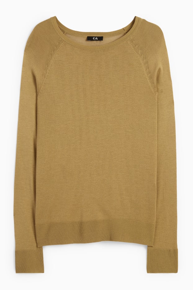 Damen - Basic-Feinstrick-Pullover - khaki