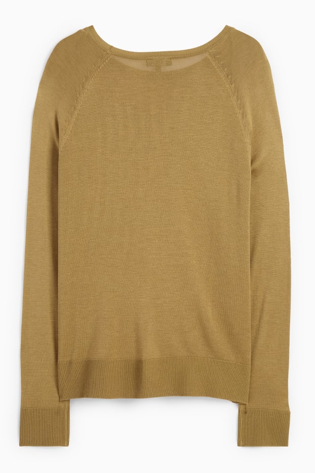 Damen - Basic-Feinstrick-Pullover - khaki