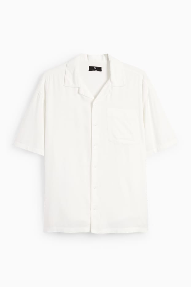 Heren - Overhemd - relaxed fit - reverskraag - crème wit