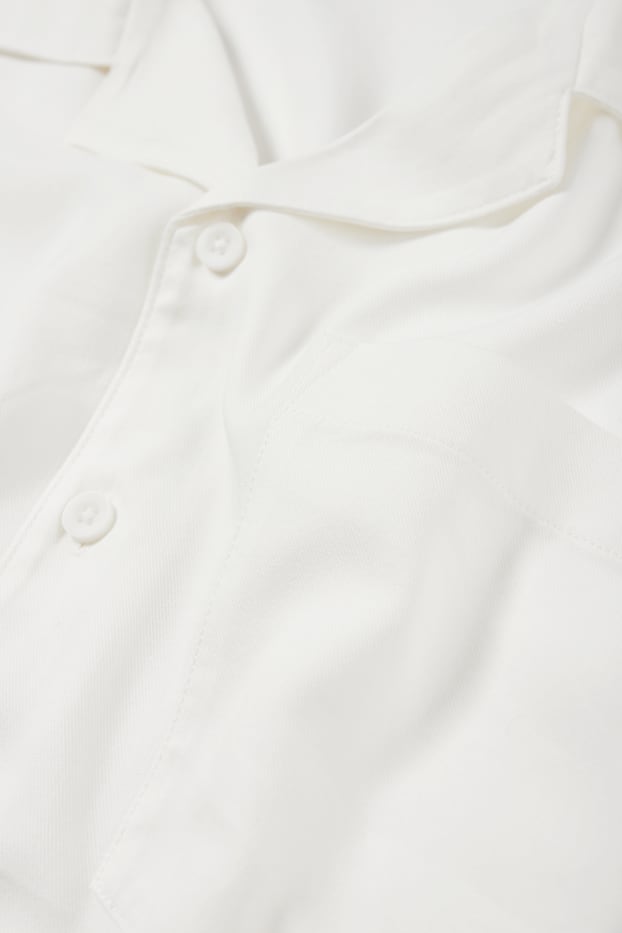 Heren - Overhemd - relaxed fit - reverskraag - crème wit