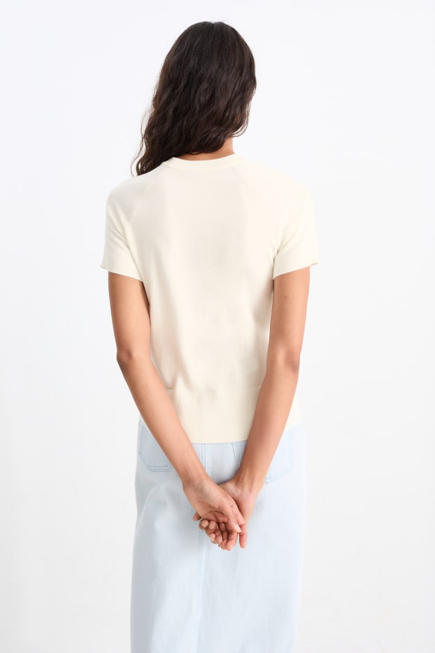 Damen - Strickpullover - kurzarm - cremeweiß