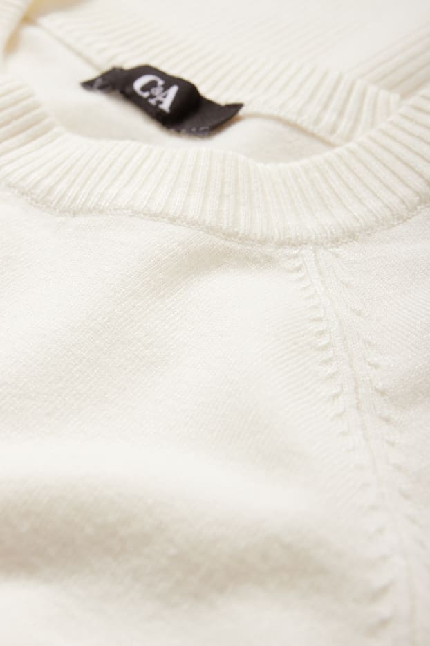 Damen - Strickpullover - kurzarm - cremeweiß
