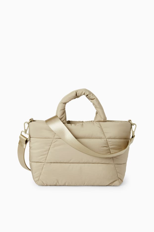 Femei - Geantă shopper matlasată, mică, cu curea detașabilă - bej