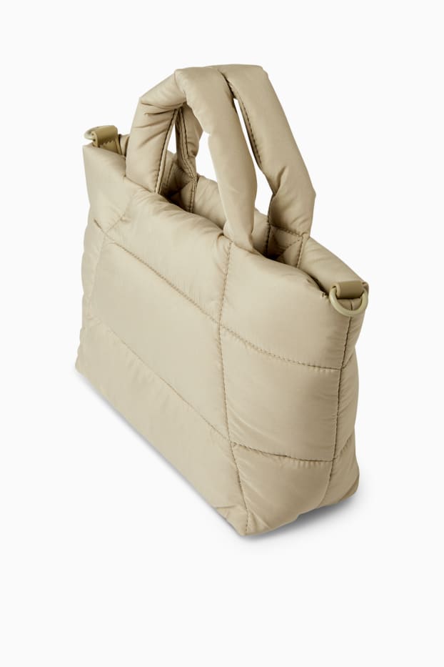 Femei - Geantă shopper matlasată, mică, cu curea detașabilă - bej