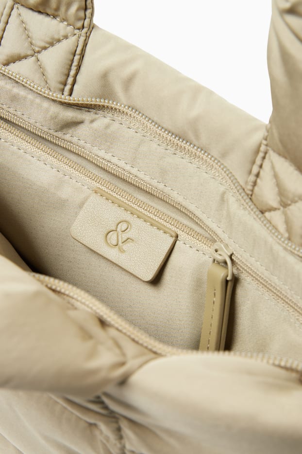 Femei - Geantă shopper matlasată, mică, cu curea detașabilă - bej