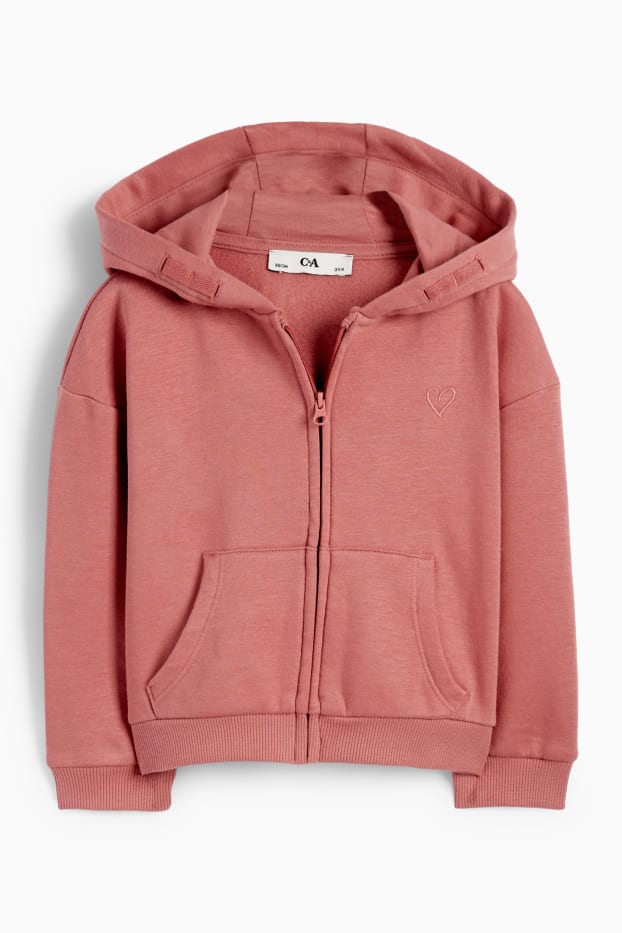 Kinder Mädchen - Herz - Sweatjacke mit Kapuze - dunkelrosa