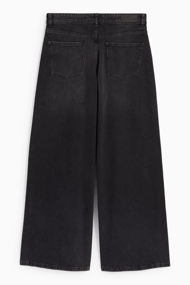 Damen - Wide Leg Jeans - Low Waist - schwarz