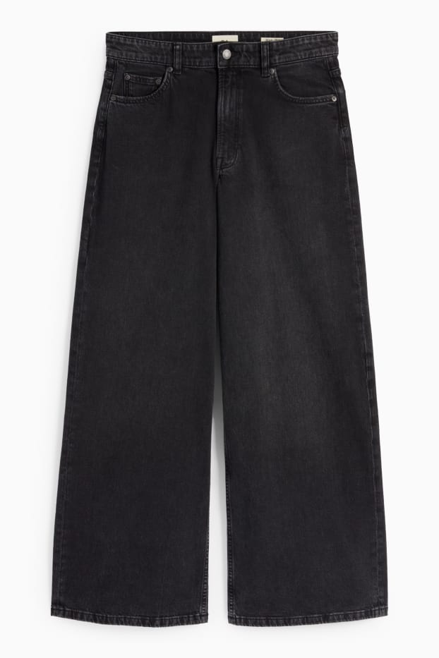 Damen - Wide Leg Jeans - Low Waist - schwarz