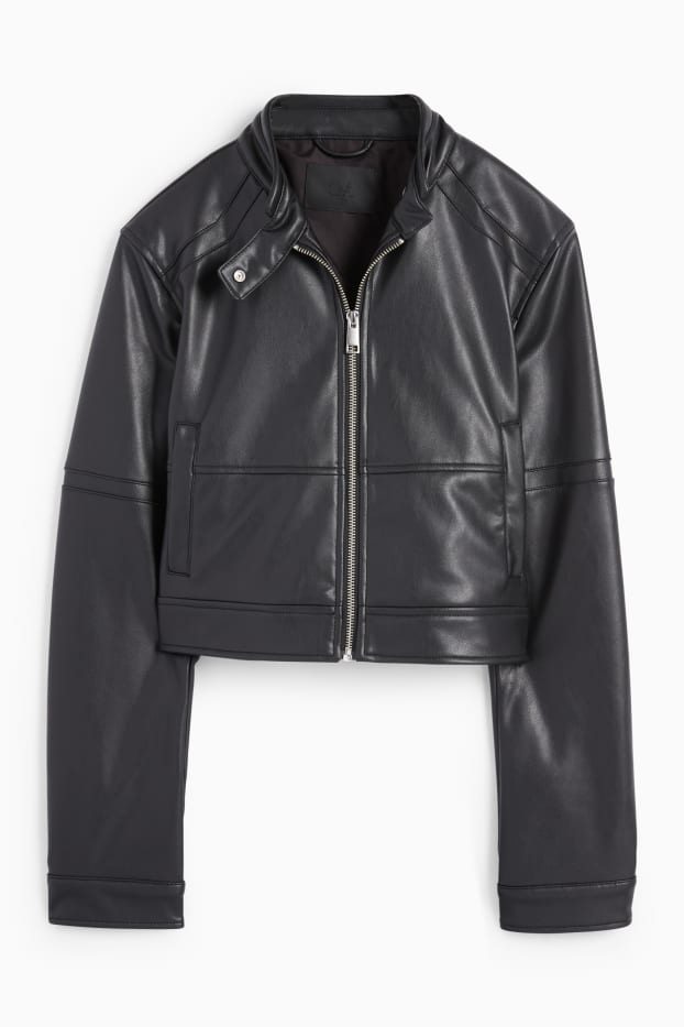 Dames - Kort bikerjack - imitatieleer - zwart