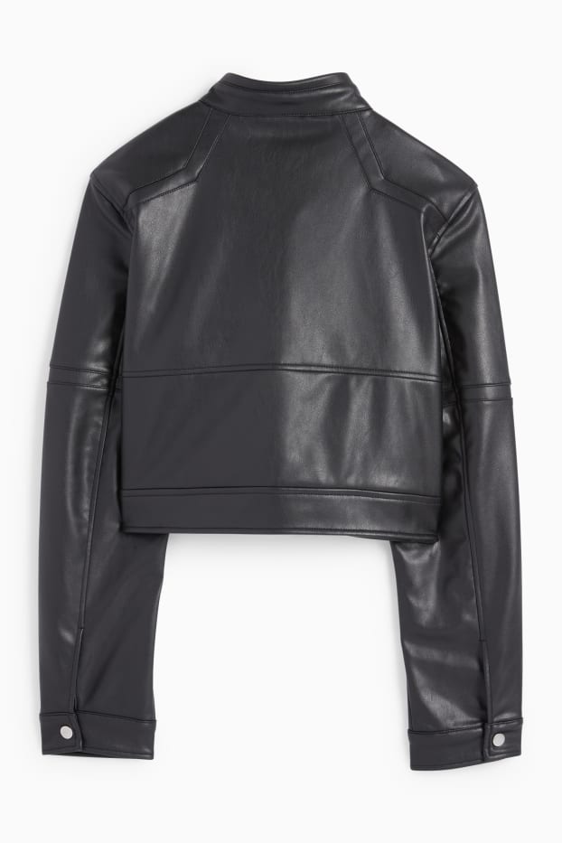 Dames - Kort bikerjack - imitatieleer - zwart