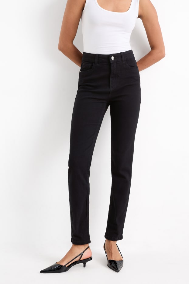 Dona - Pantalons de tela - high waist - slim fit - negre