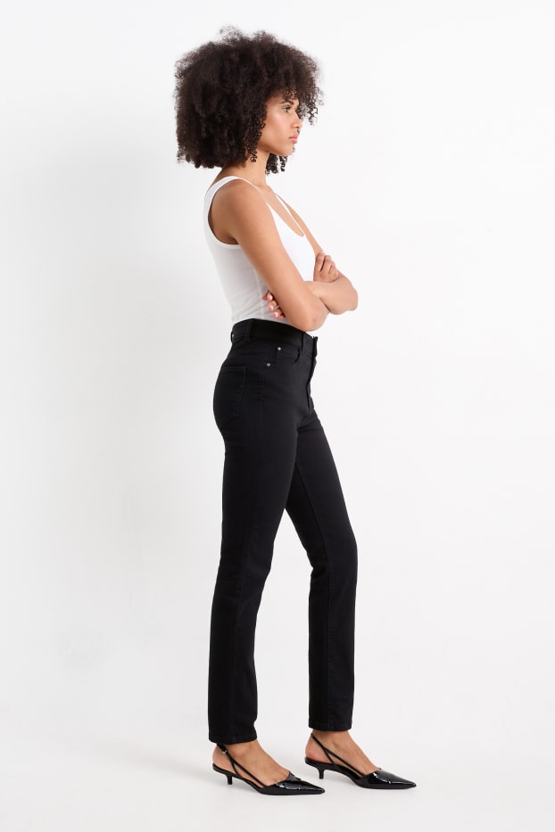Dona - Pantalons de tela - high waist - slim fit - negre