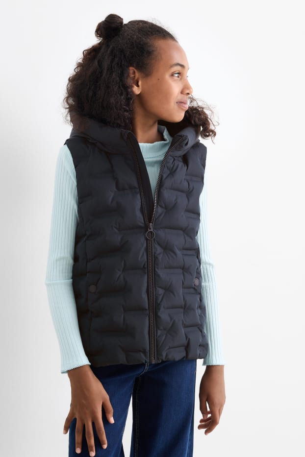 Enfants filles - Gilet sans manches à capuche - déperlante - noir