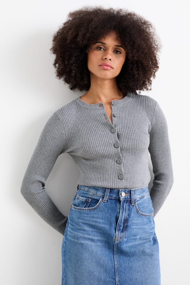 Damen - Strickjacke - grau