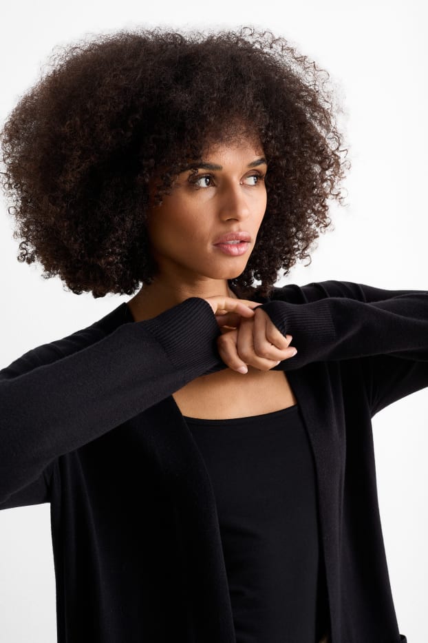 Damen - Lange Strickjacke - schwarz