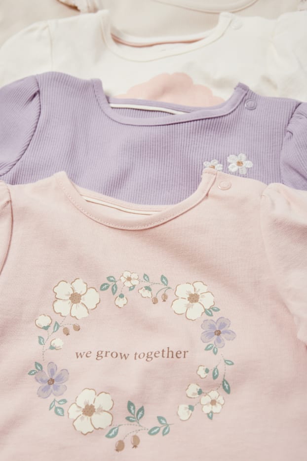 Baby: meisjes - Set van 4 - bloemetjes en vogeltjes - baby-longsleeve - lichtpaars