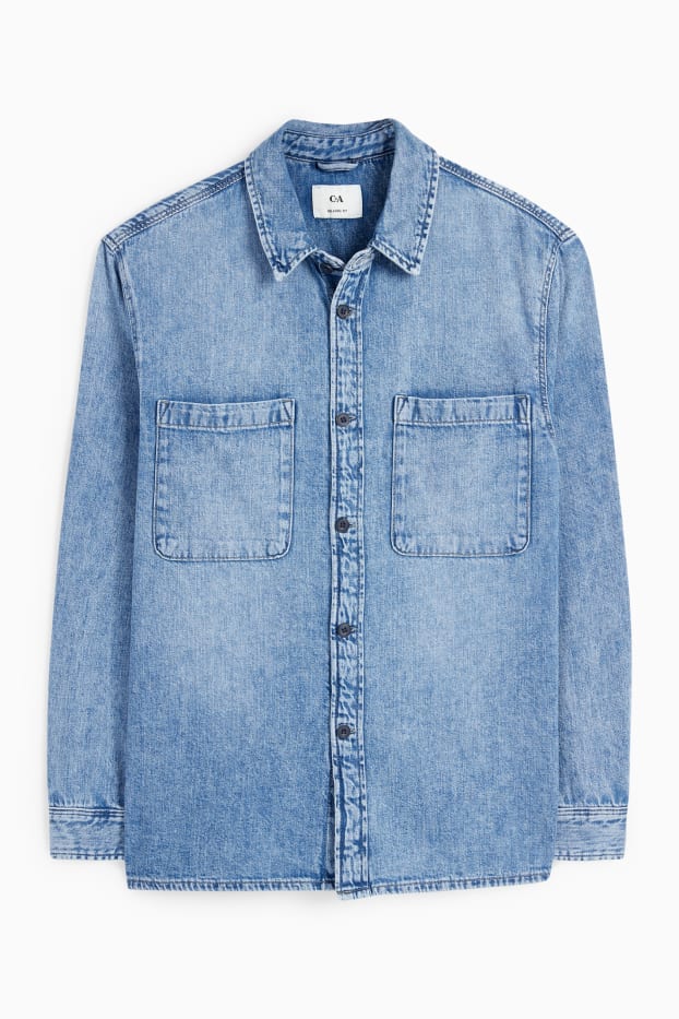Men - Denim shirt - regular fit - kent collar - blue denim