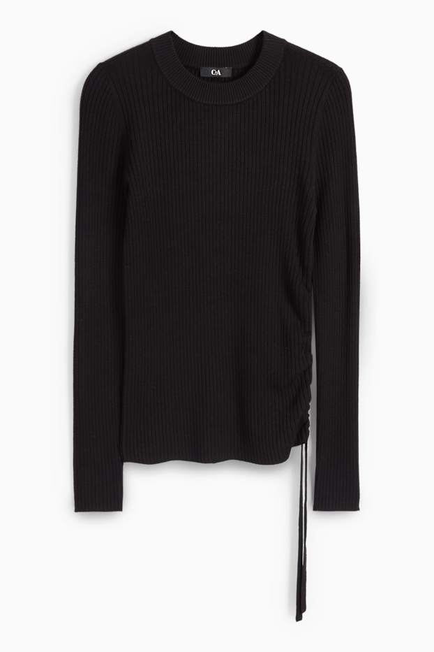 Femmes - Pullover - finition côtelée - noir