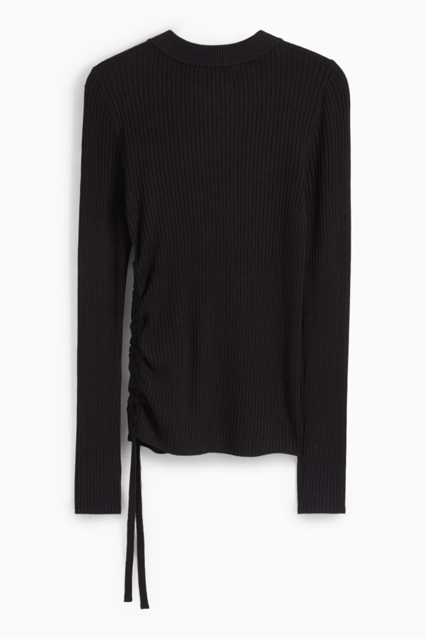 Femmes - Pullover - finition côtelée - noir