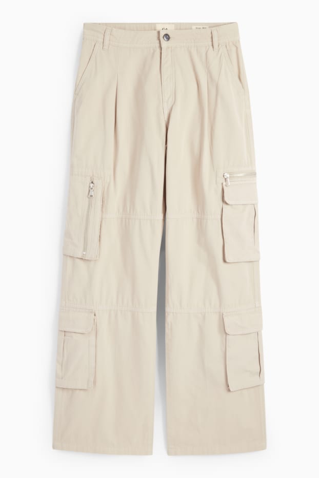 Dona - Pantalons cargo - mid waist - wide leg - beix clar