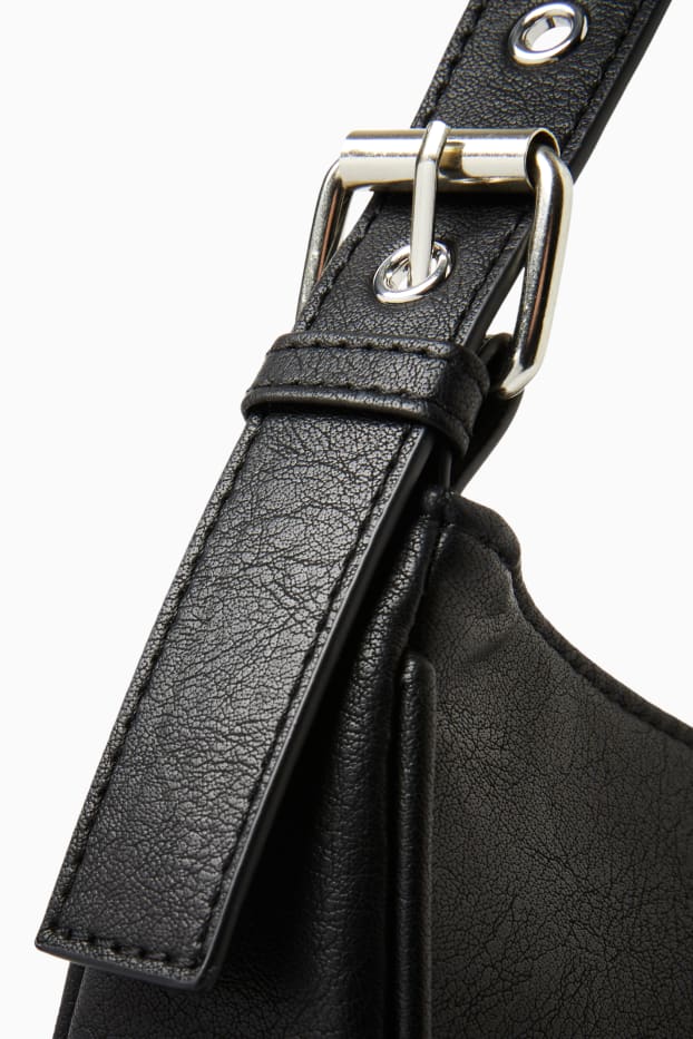 Damen - Schultertasche mit abnehmbarem Taschengurt - Lederimitat - schwarz