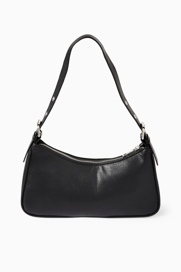 Damen - Schultertasche mit abnehmbarem Taschengurt - Lederimitat - schwarz