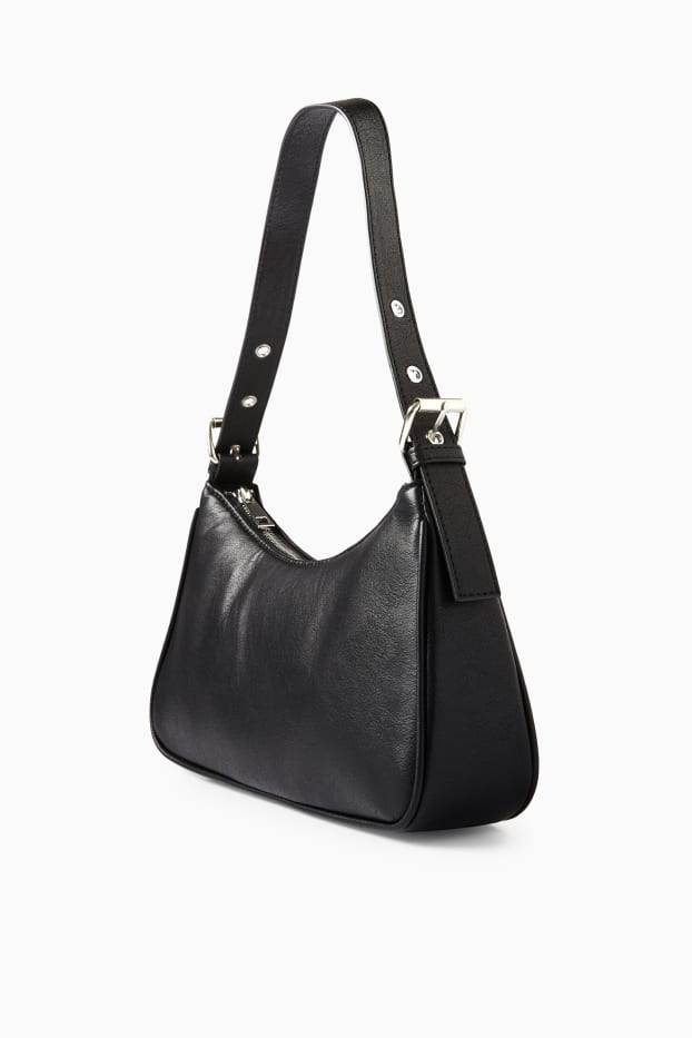 Damen - Schultertasche mit abnehmbarem Taschengurt - Lederimitat - schwarz