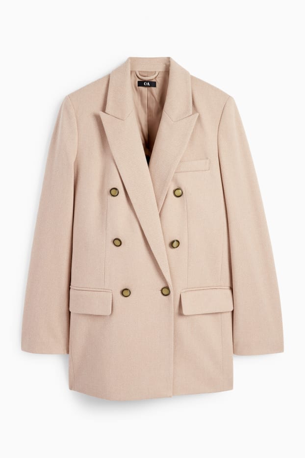 Femei - Blazer lung supradimensionat - cu model - bej