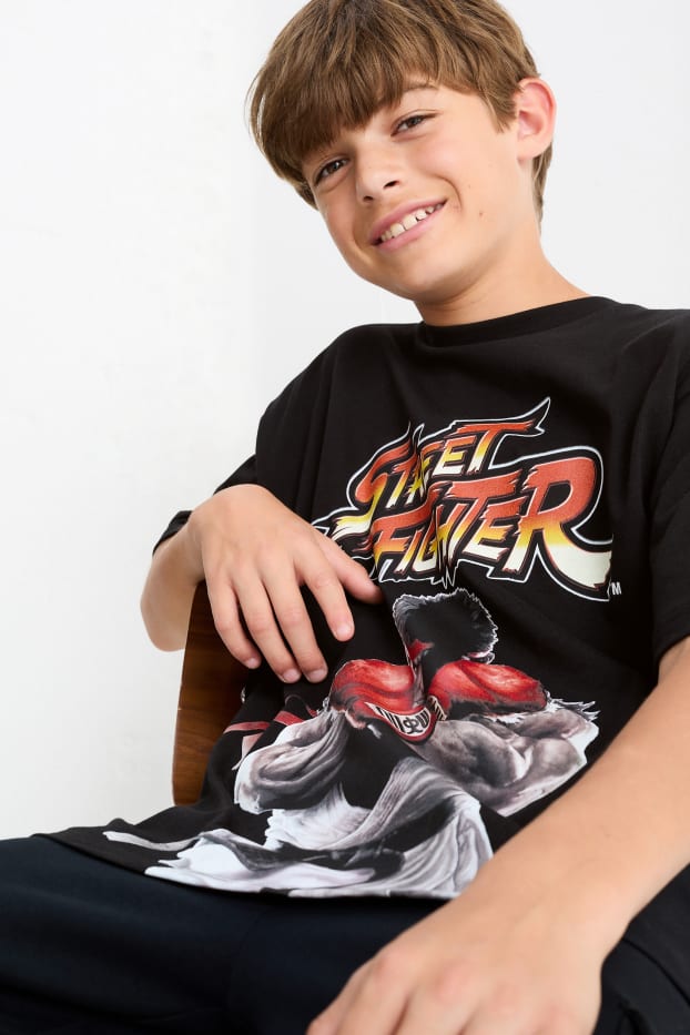 Kinderen: jongens - Street Fighter - T-shirt - zwart