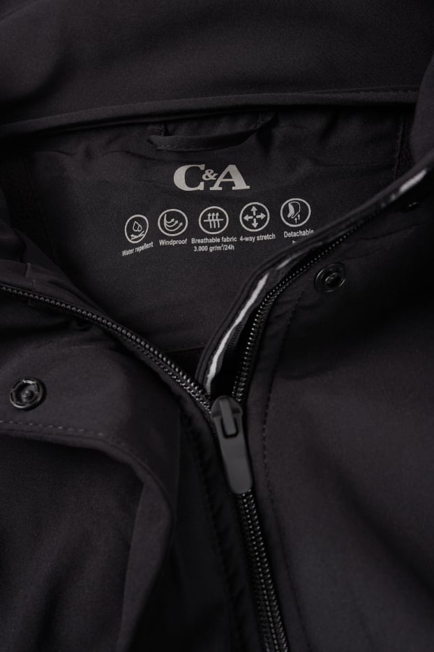 Femmes - Veste softshell à capuche - déperlante - 4 Way Stretch - noir