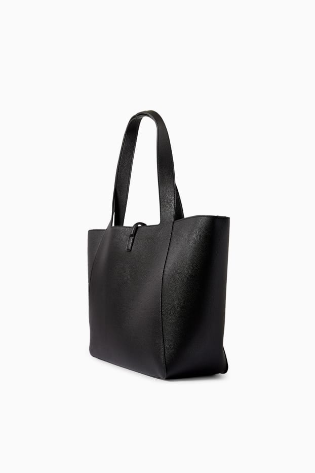Damen - Shopper - Lederimitat - schwarz