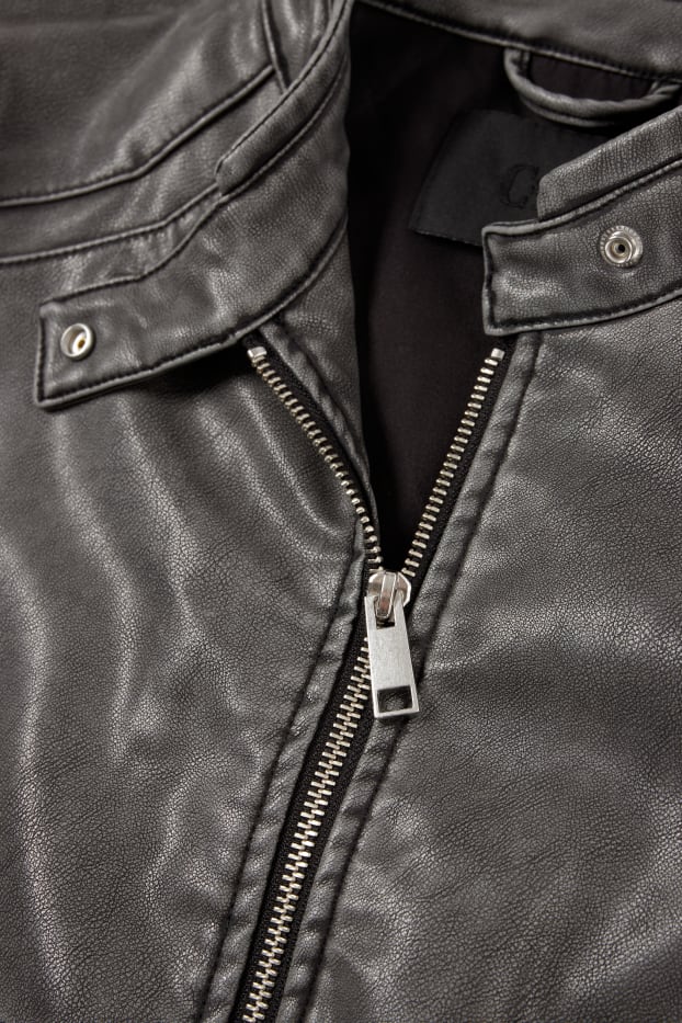 Dona - Caçadora biker crop - pell sintètica - gris fosc