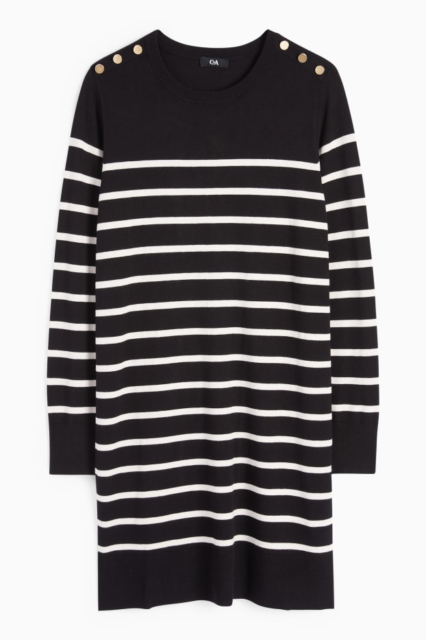 Women - Knitted dress - striped - black