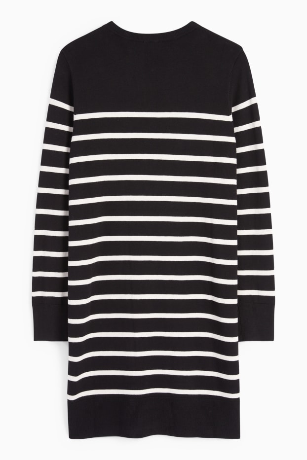 Women - Knitted dress - striped - black