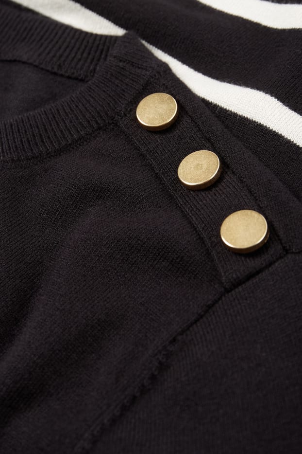 Women - Knitted dress - striped - black