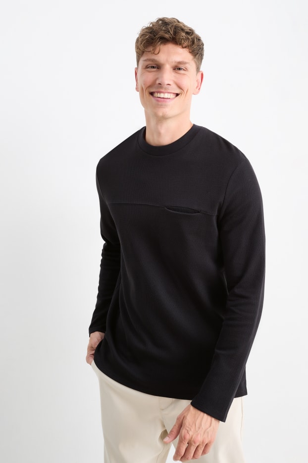 Heren - Longsleeve - met structuur - zwart