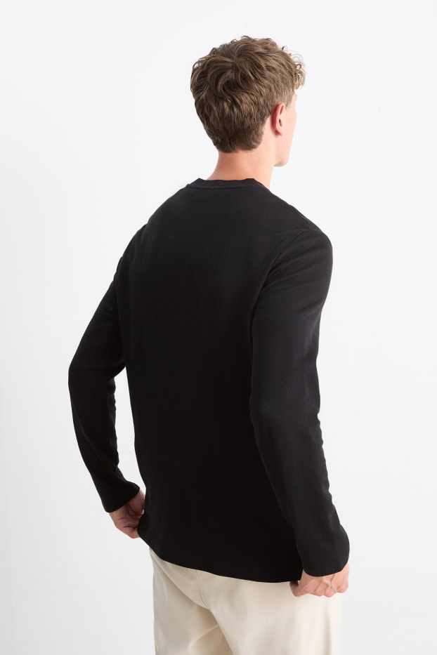 Heren - Longsleeve - met structuur - zwart