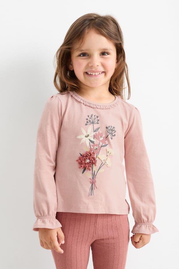 Bambine - Fiori - maglia a maniche lunghe - fucsia