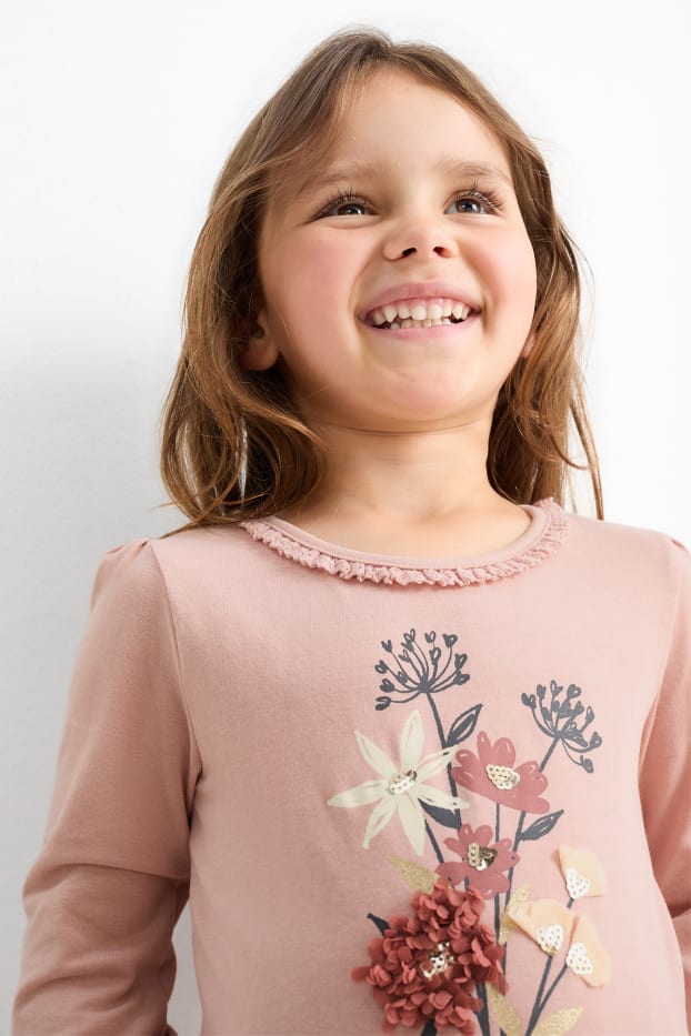 Bambine - Fiori - maglia a maniche lunghe - fucsia