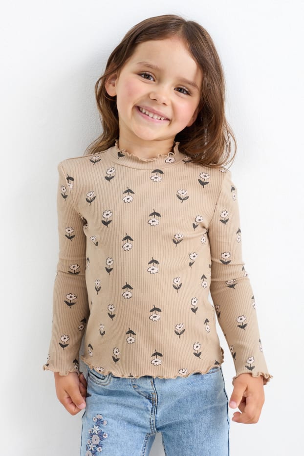 Kinder Mädchen - Multipack 2er - Blume - Rollkragenshirt - schwarz / beige