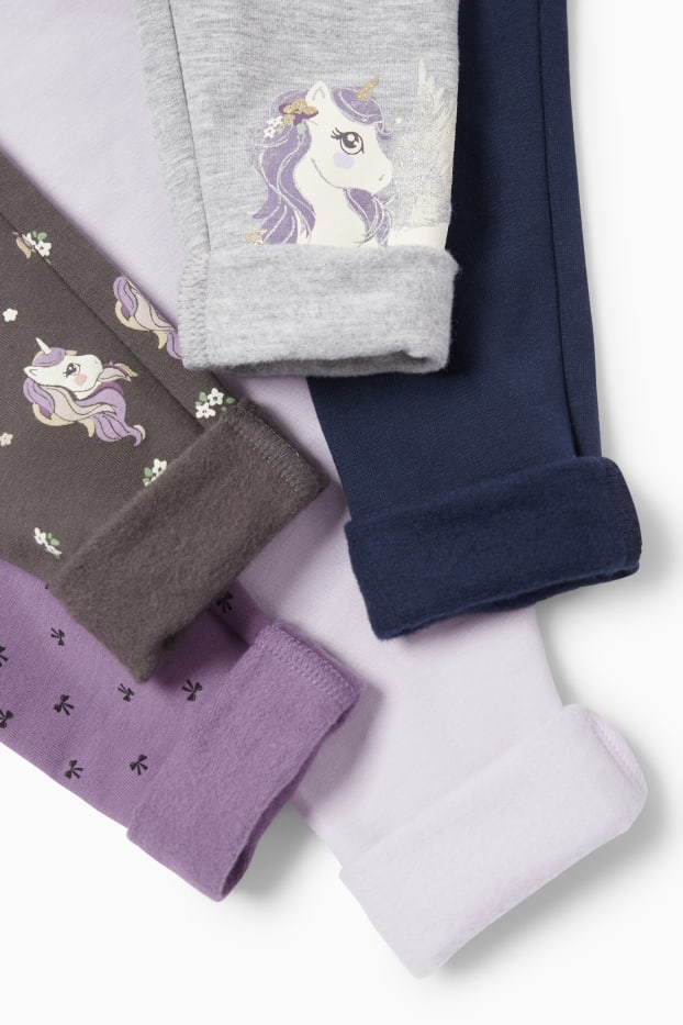 Enfants filles - Lot de 5 - licornes - leggings chauds - gris / violet