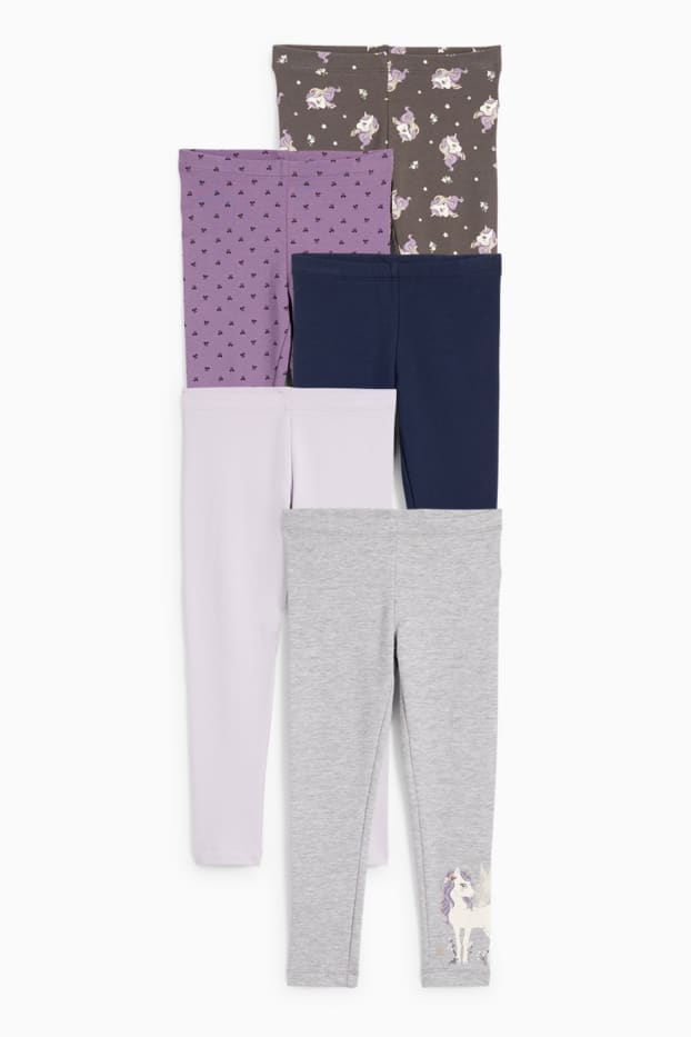Enfants filles - Lot de 5 - licornes - leggings chauds - gris / violet