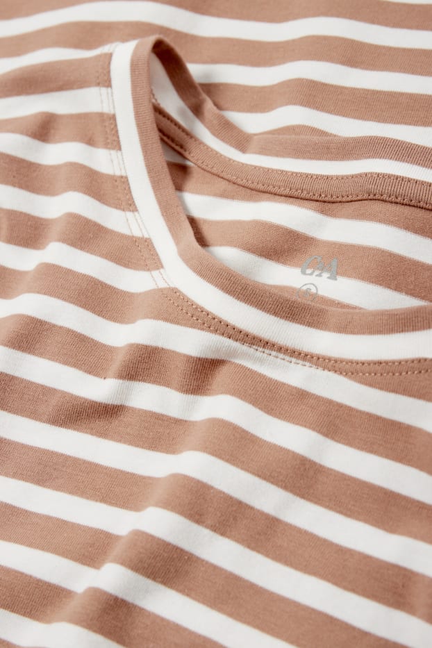 Donna - Maglia a maniche lunghe basic - a righe - bianco / beige