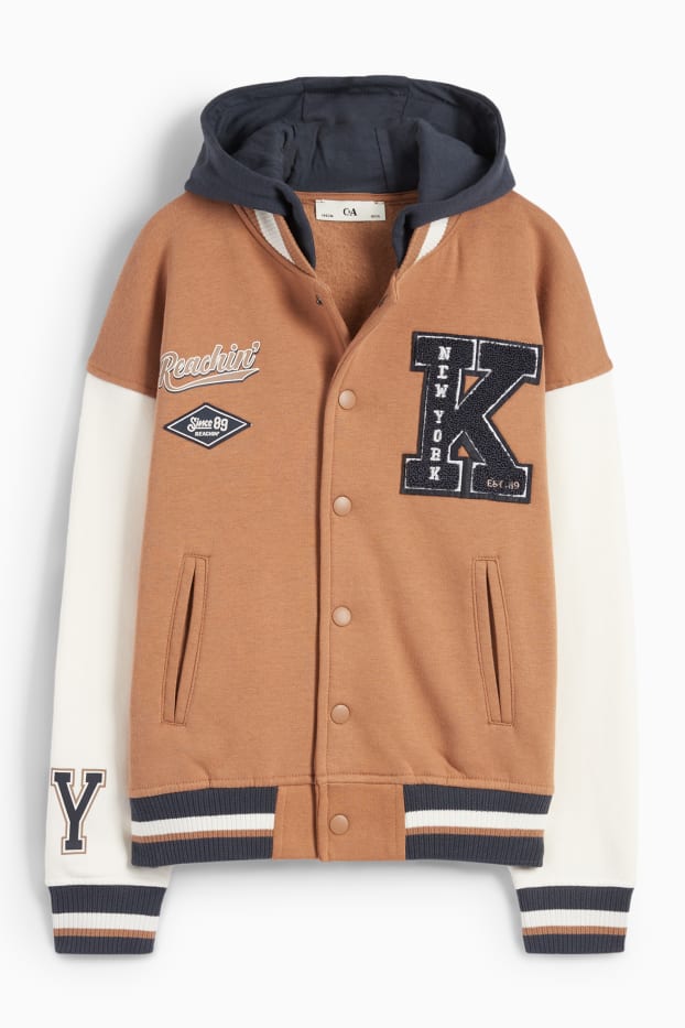 Children Boys - Varsity jacket with hood - light brown