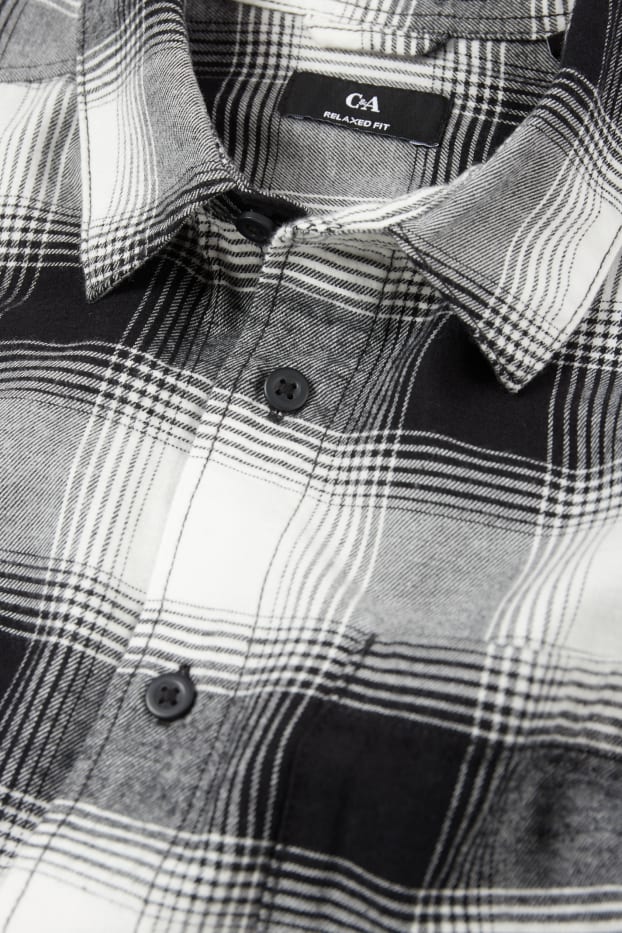 Herren - Hemd - Relaxed Fit - Kent - kariert - schwarz