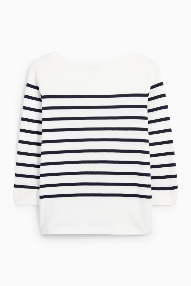 Women - Long sleeve top - striped - blue / white