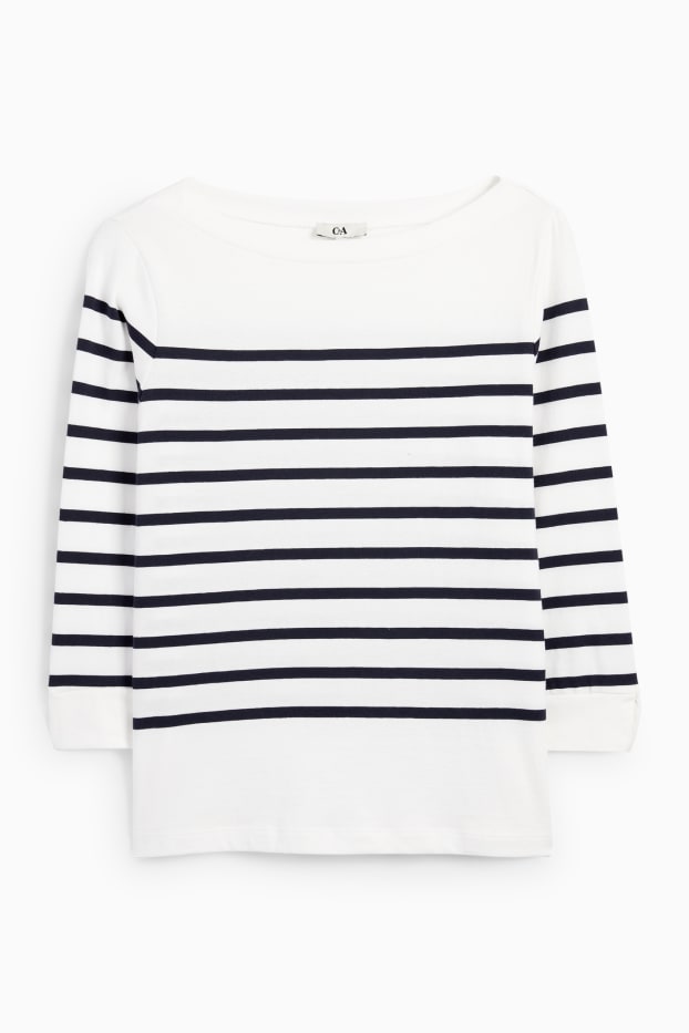 Women - Long sleeve top - striped - blue / white