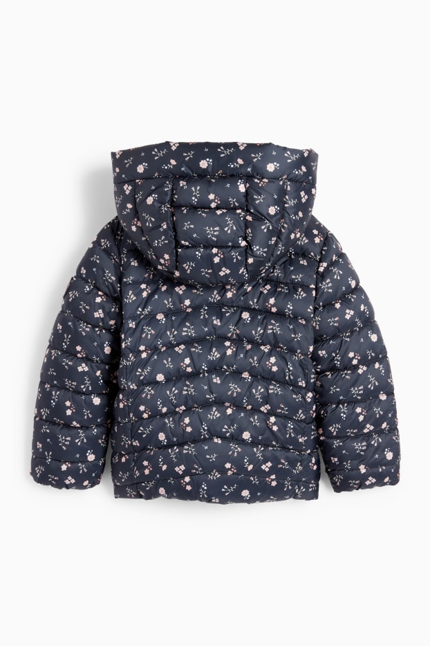 Enfants filles - Doudoune à capuche - déperlante - à fleurs - bleu foncé
