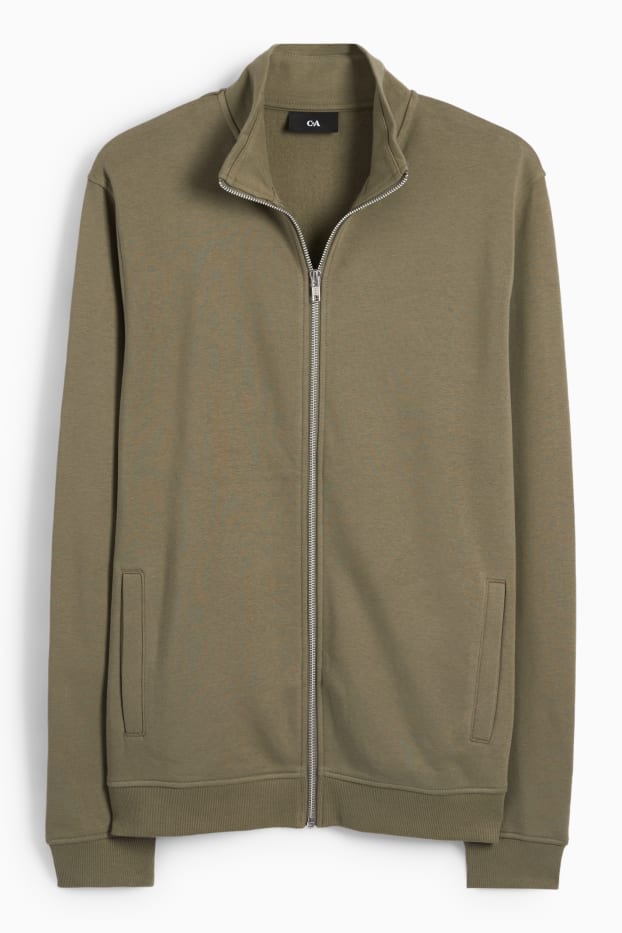 Hommes - Sweat zippé en molleton - vert foncé